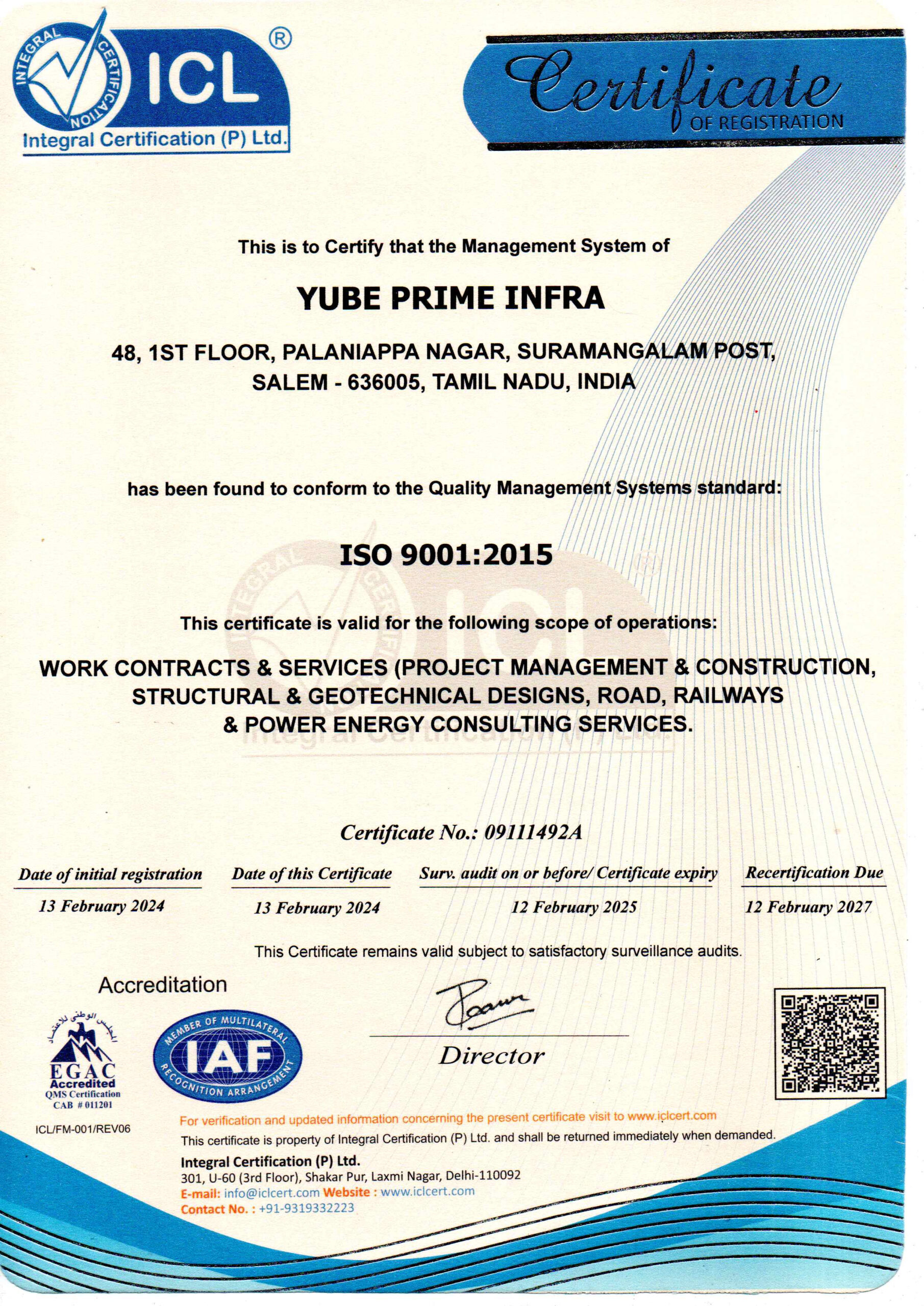 Certificate of Yube Prime Infra (ISO)